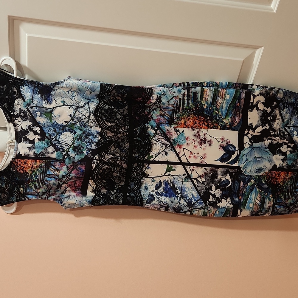 VENUS Abstract Floral Mini Dress - Black and Blue